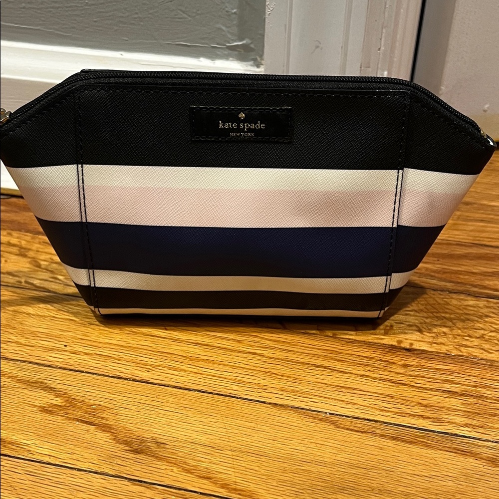 Kate spade Navy, Black & White Striped Cosmetic Case